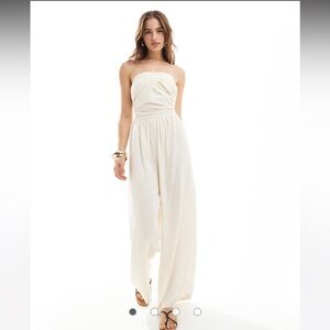 ASOS DESIGN ruched bandeau jumpsuit in cream